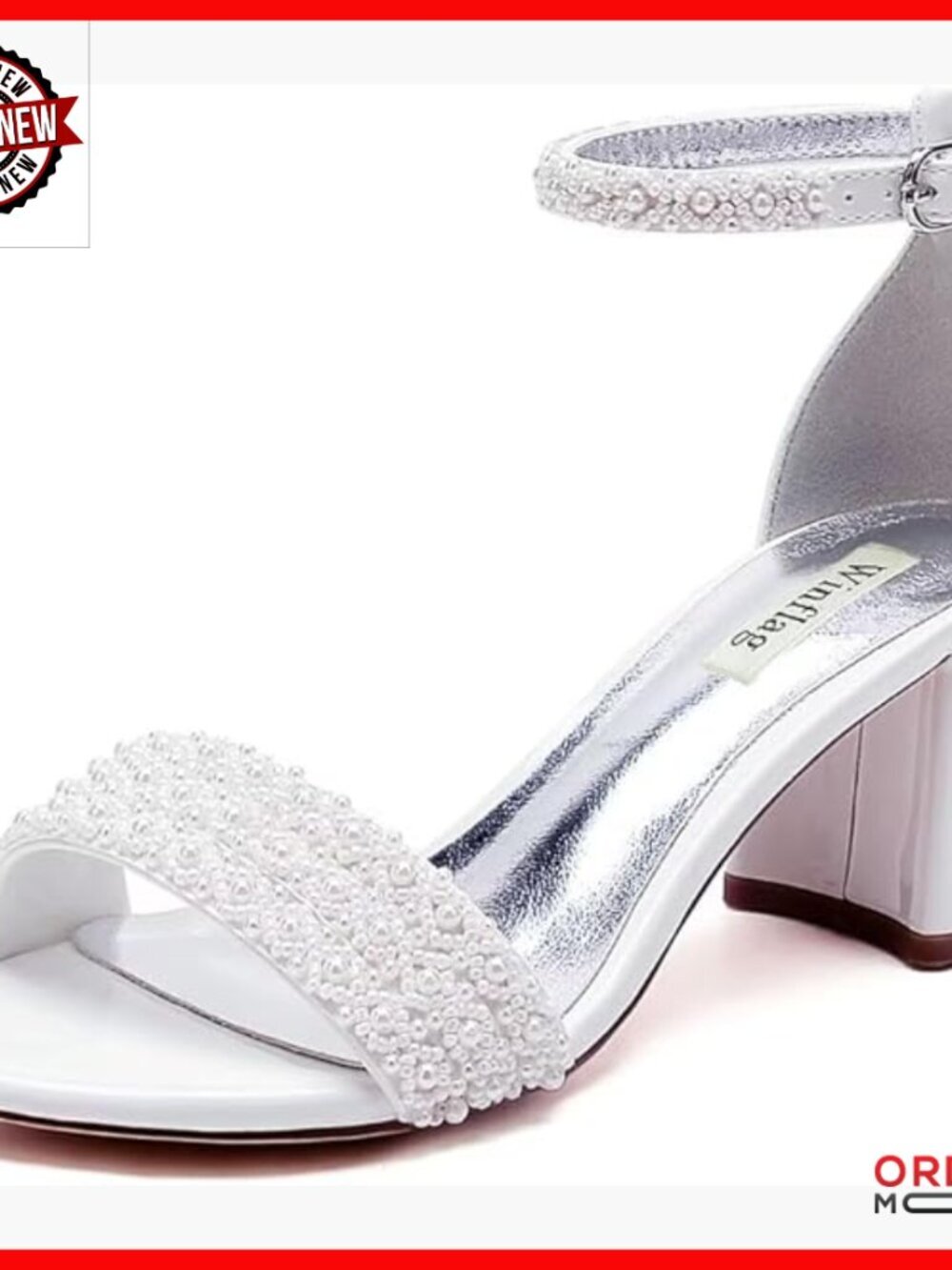 Low Block Heel Beaded Wedding Sandals Ankle Strap Bridal Shoes Size 5-11.5